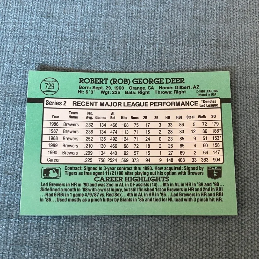 1991 Donruss Detroit Tigers Baseball Card Trading Card